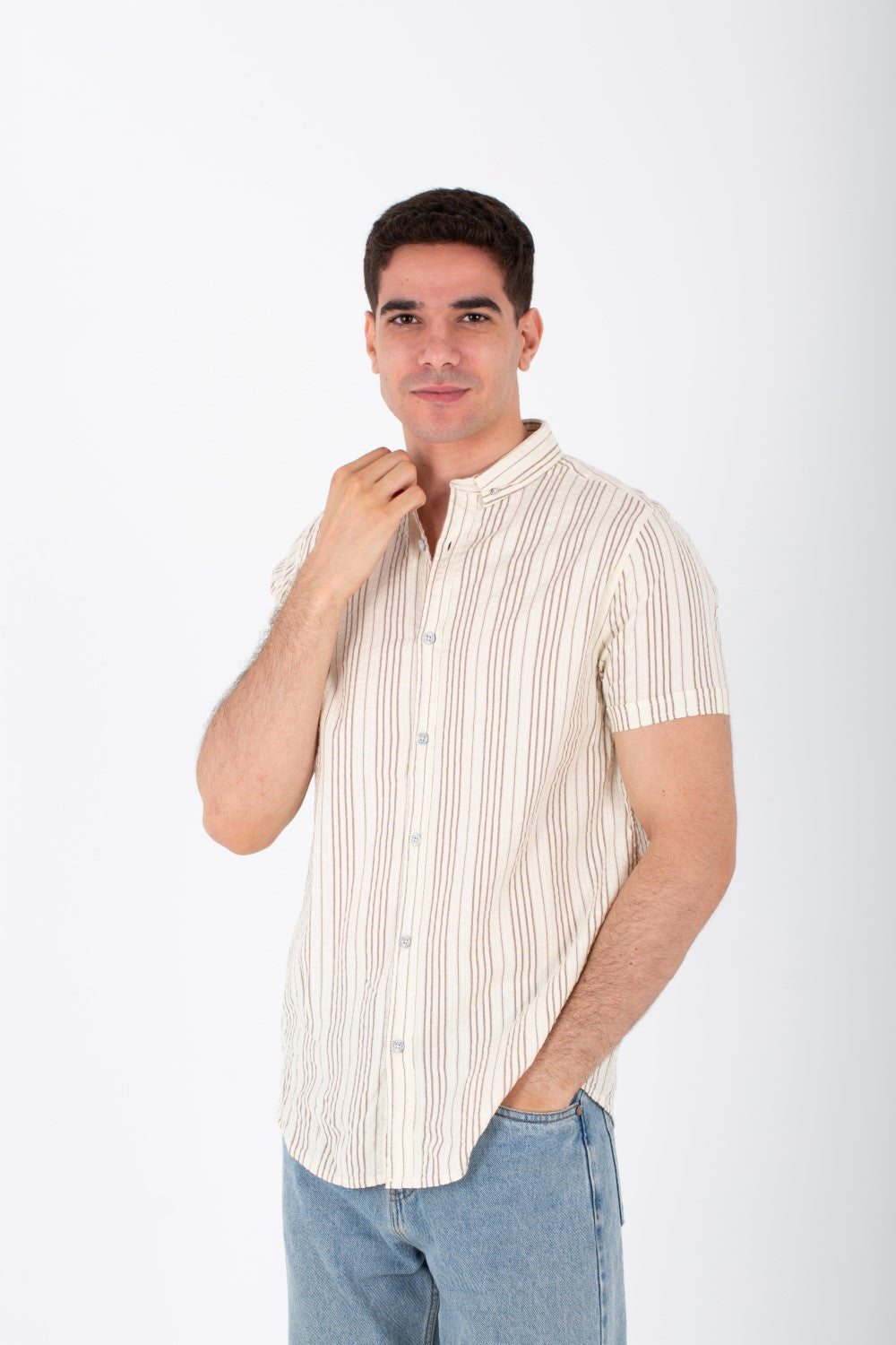 Mens Striped Slim Fit Half Sleeve Shirt With Button Front
