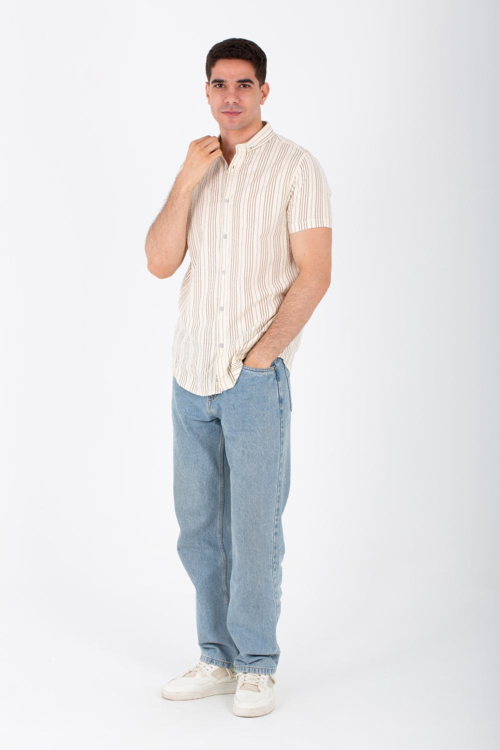 Mens Striped Slim Fit Half Sleeve Shirt With Button Front