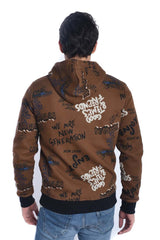 سويت شيرت رجالي بقصة ضيقة وغطاء رأس مطبوع وسحاب كامل