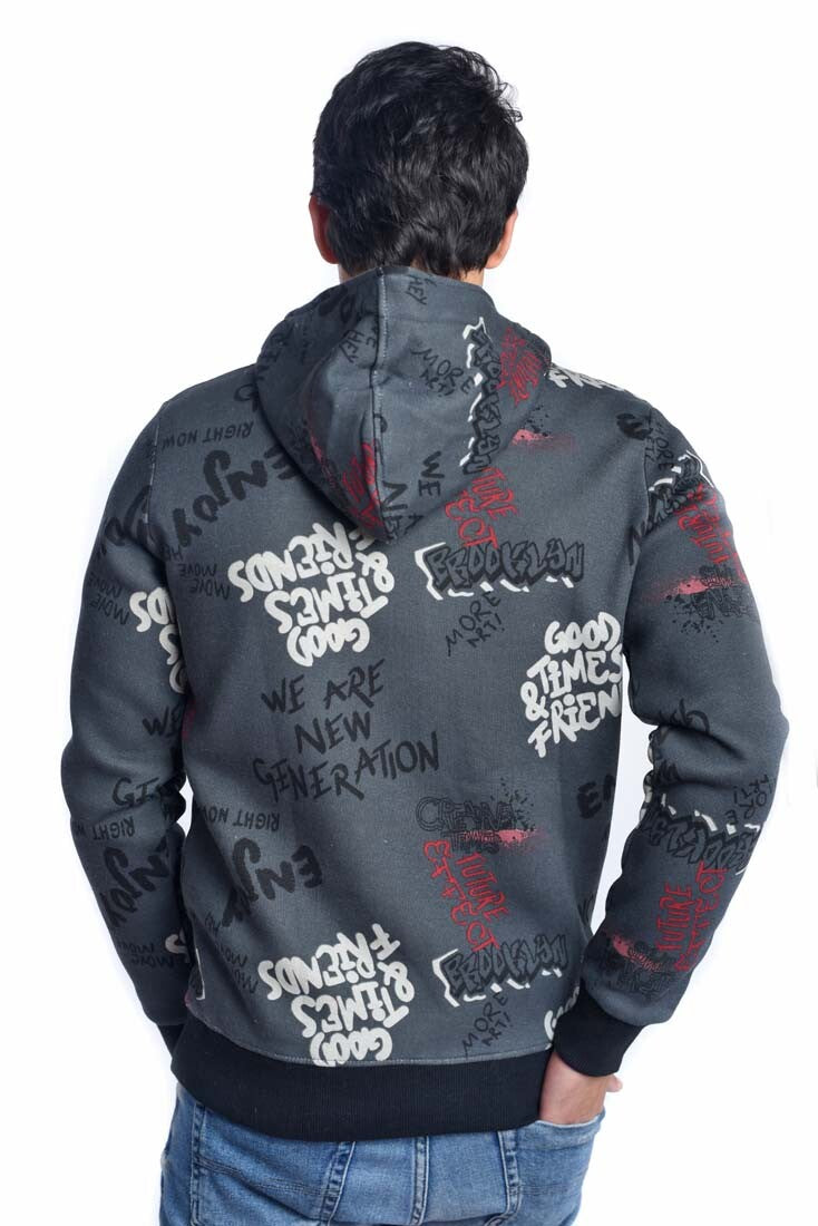 سويت شيرت رجالي بقصة ضيقة وغطاء رأس مطبوع وسحاب كامل