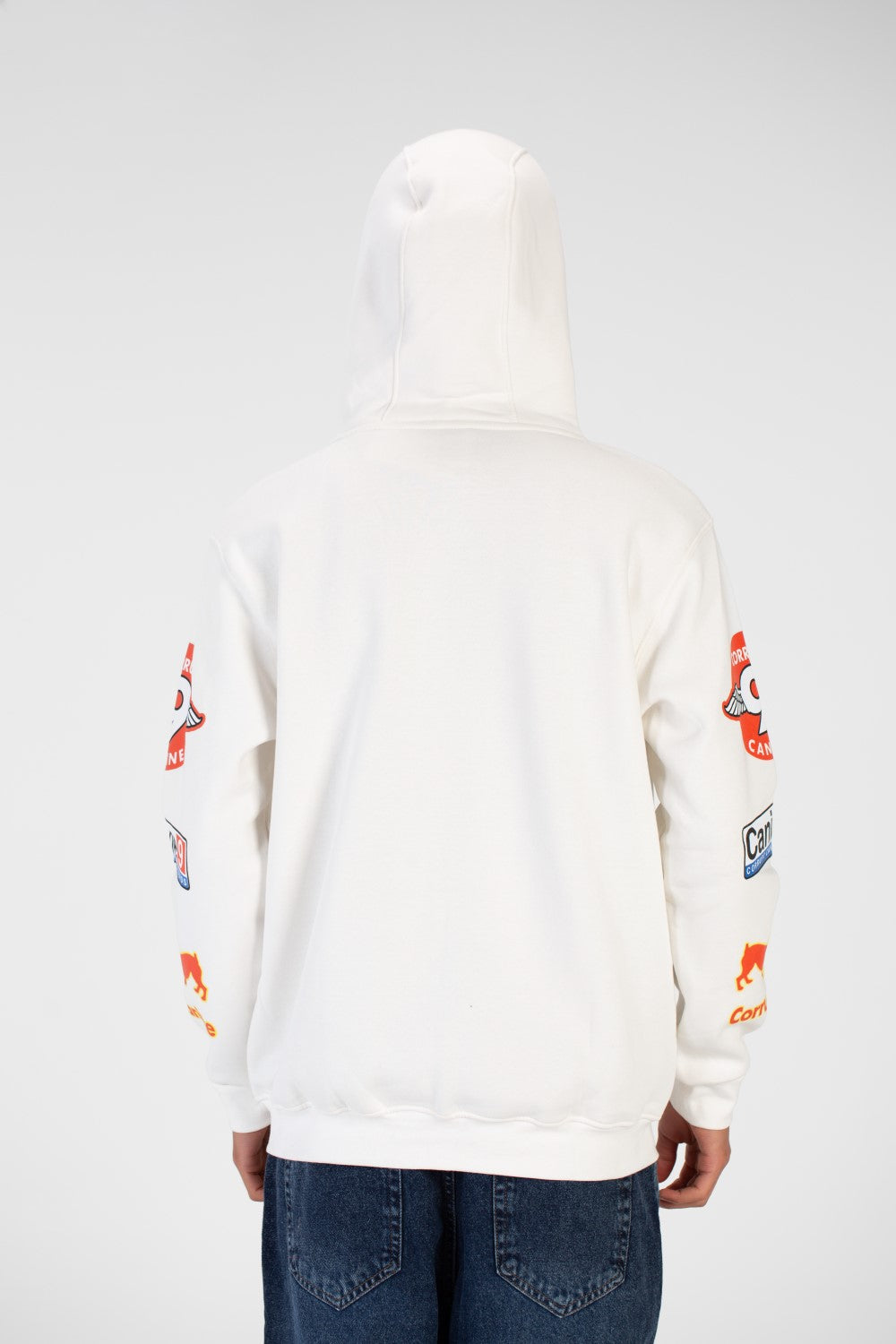 سويت شيرت رجالي بغطاء رأس وسحاب وجيب أمامي وطباعة على الأمام والكتف