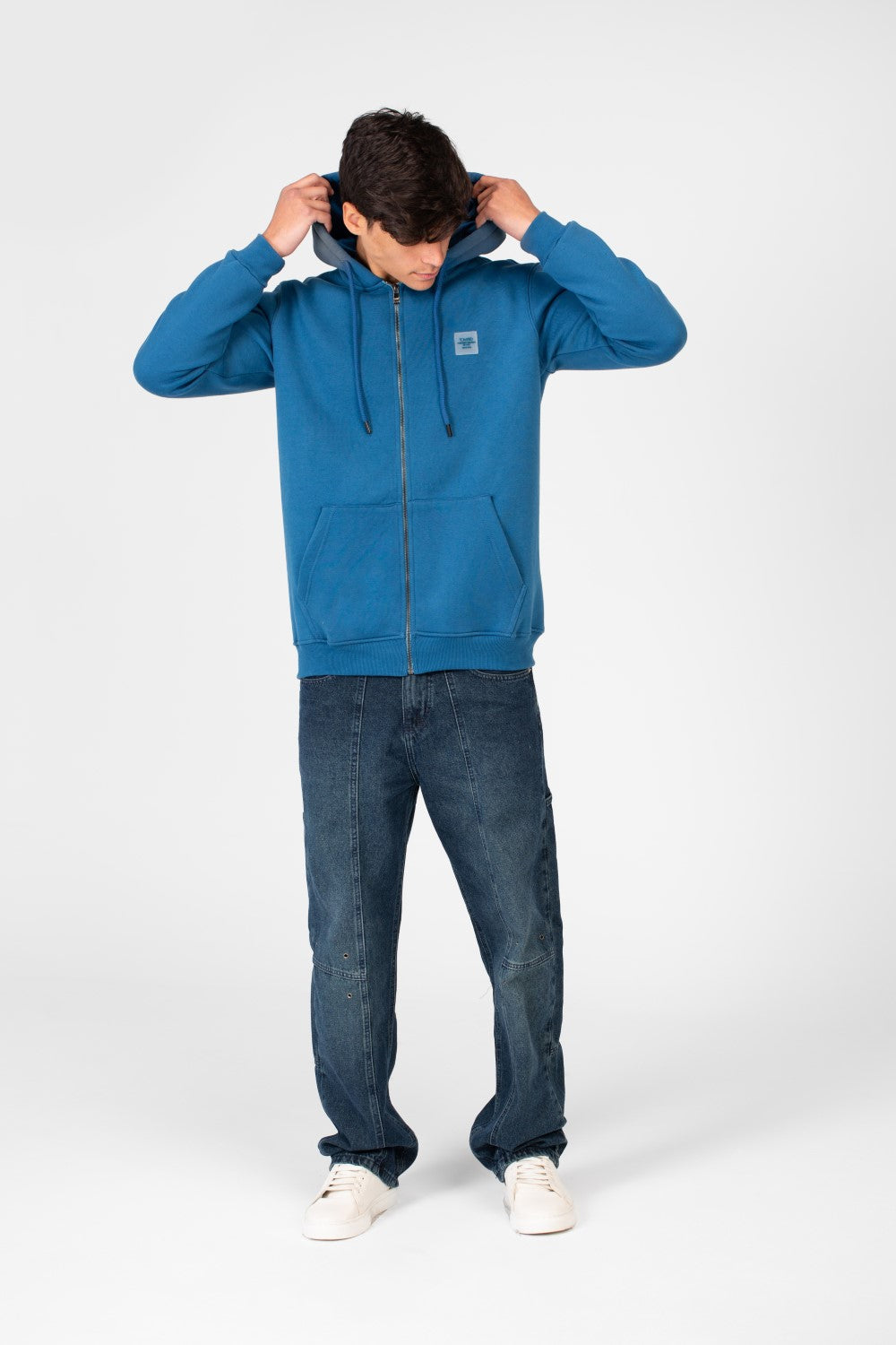 سويت شيرت رجالي أساسي بغطاء رأس وسحاب أمامي