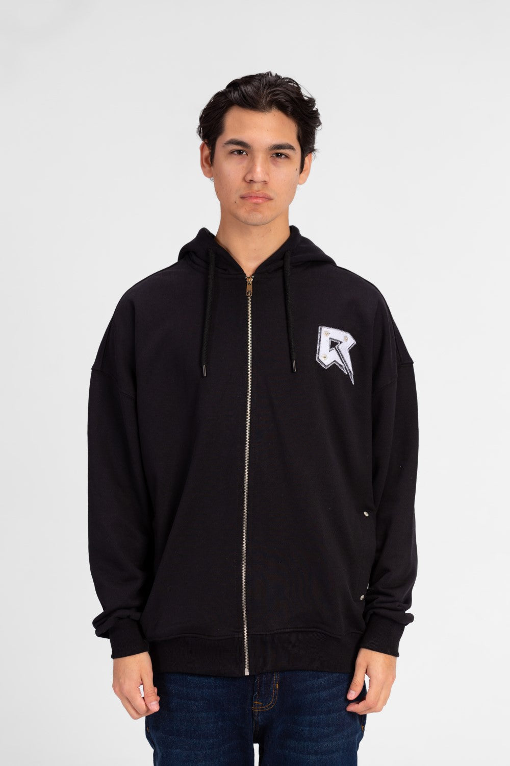 سويت شيرت رجالي أساسي كبير الحجم بسحاب أمامي كامل