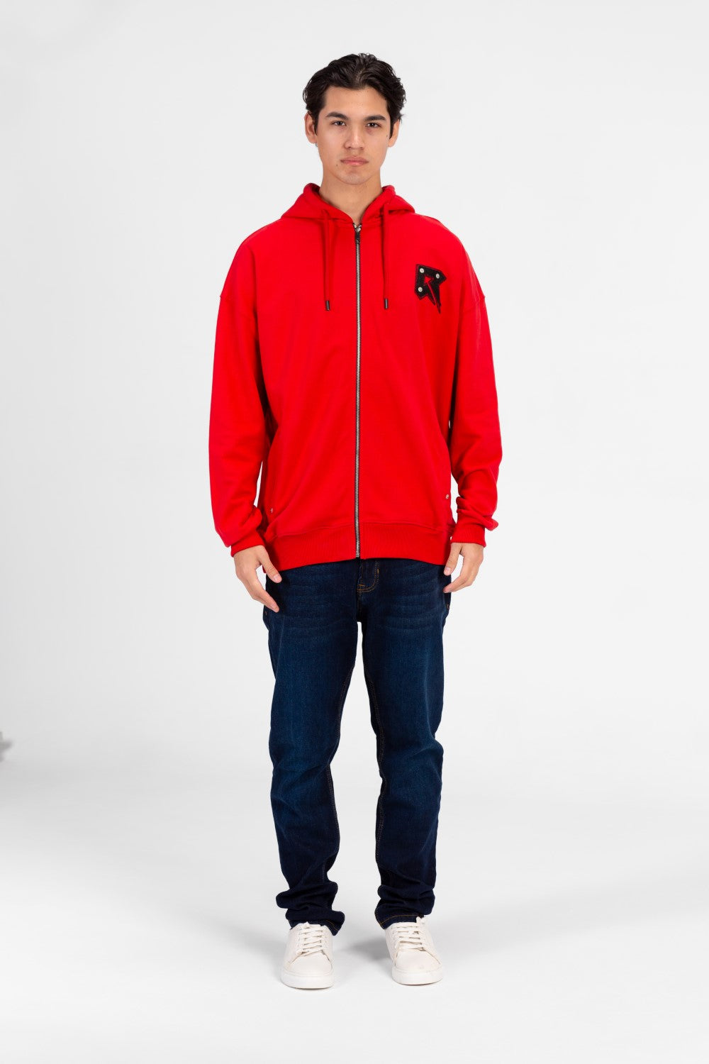 سويت شيرت رجالي أساسي كبير الحجم بسحاب أمامي كامل