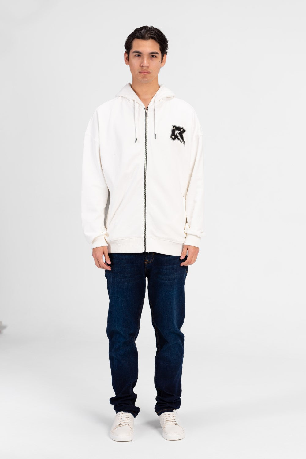 سويت شيرت رجالي أساسي كبير الحجم بسحاب أمامي كامل