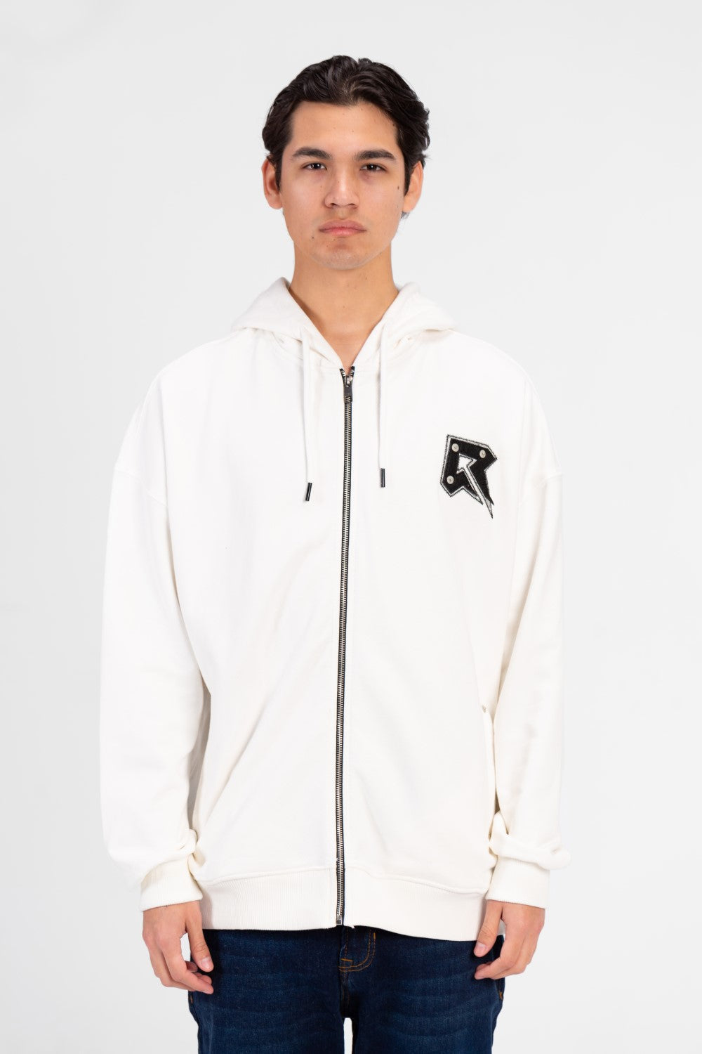 سويت شيرت رجالي أساسي كبير الحجم بسحاب أمامي كامل