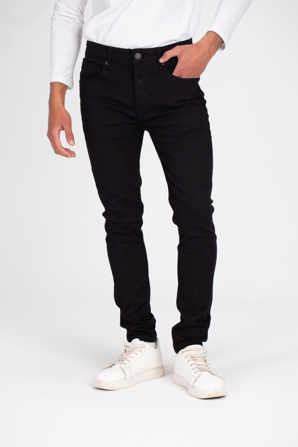 Men's Slim Fit Basic Details Jeans Pants With Five Pockets Black