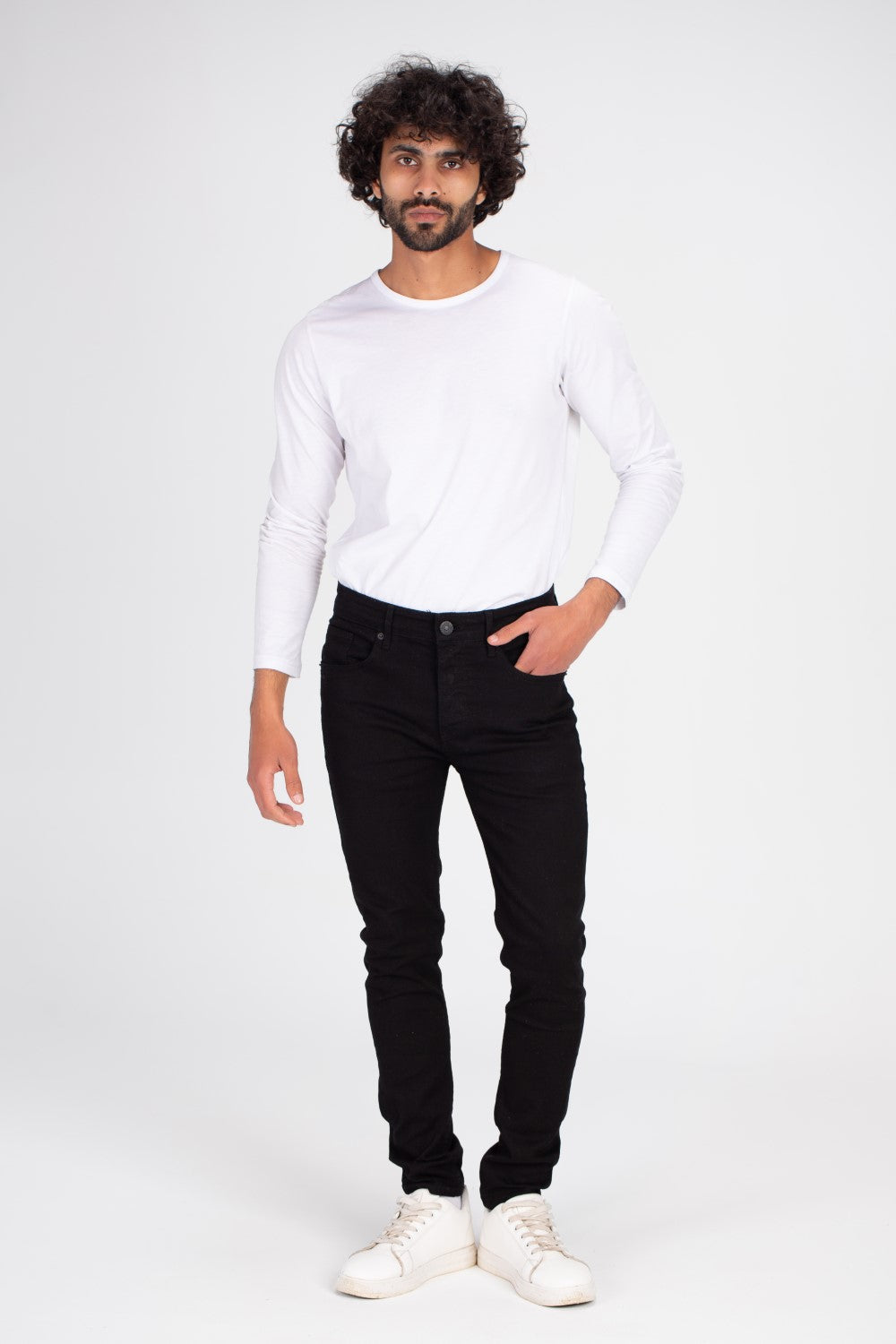 Men's Slim Fit Basic Details Jeans Pants With Five Pockets Black