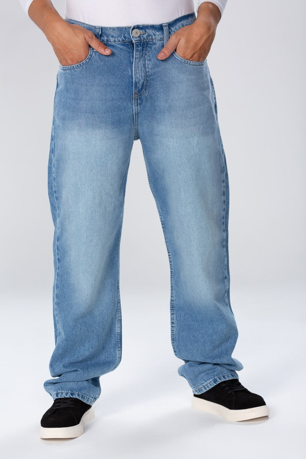 بنطلون جينز رجالي واسع الساق بألوان أساسية