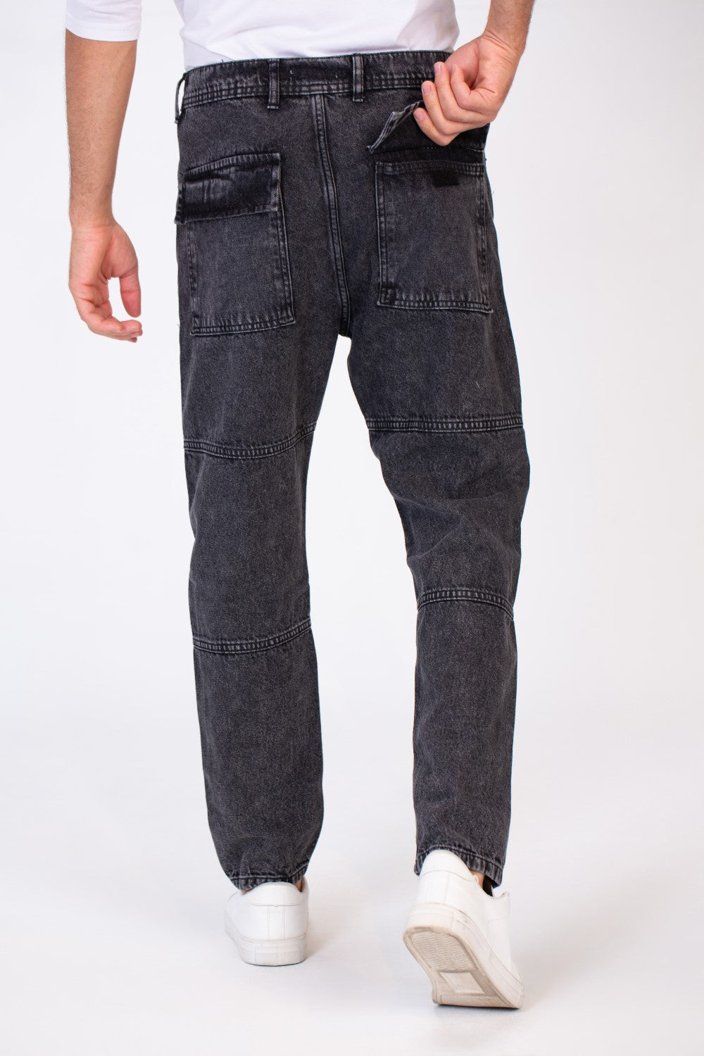 بنطلون جينز رجالي واسع الساق بخمسة جيوب وأزرار أمامية بتصميم عصري