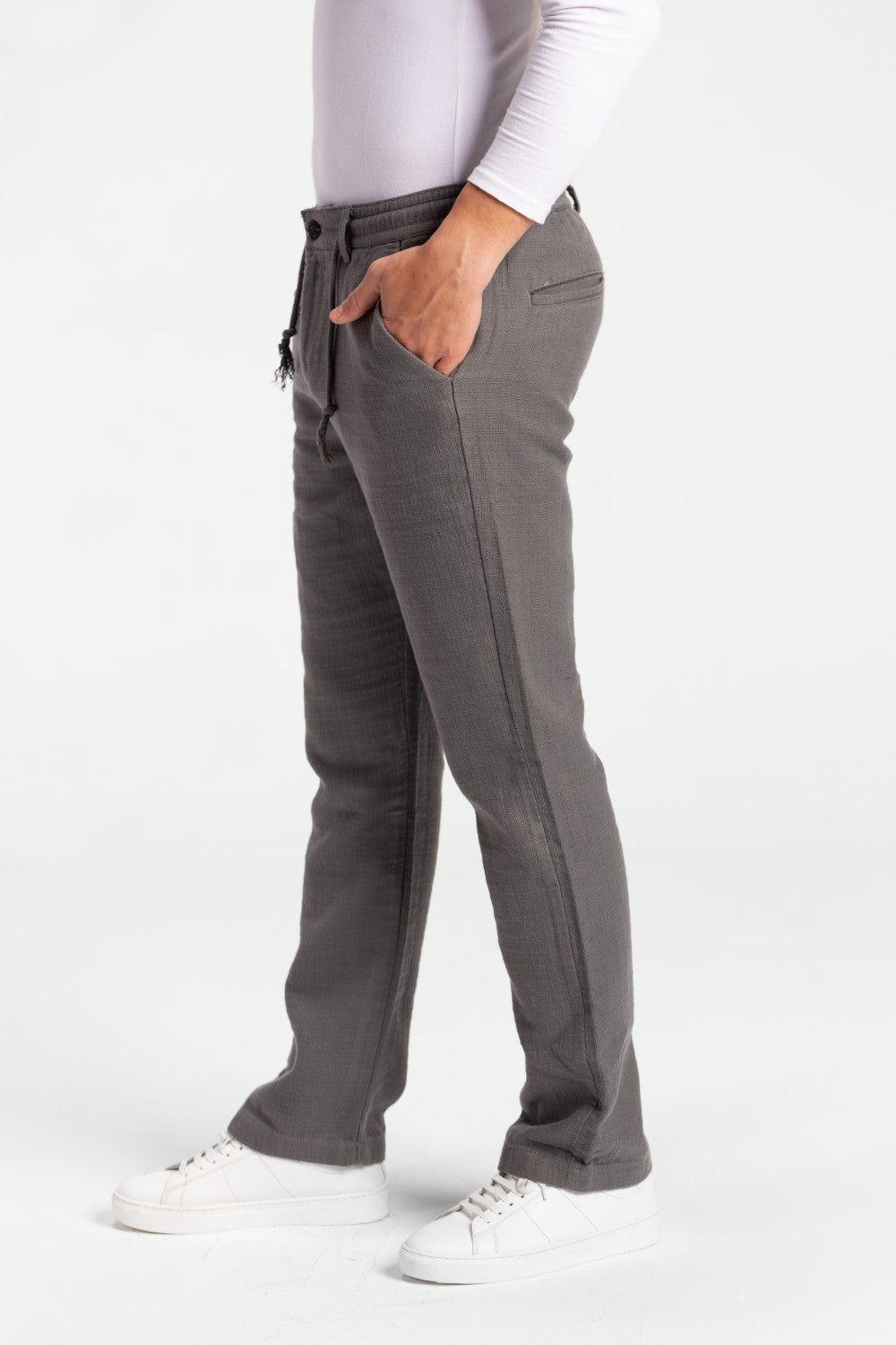 Men's Stylish Drawstring Waist Linen Pants With Pockets