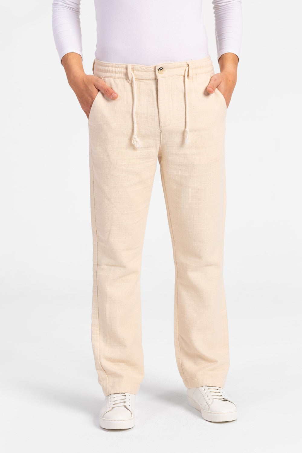 Men's Stylish Drawstring Waist Linen Pants With Pockets