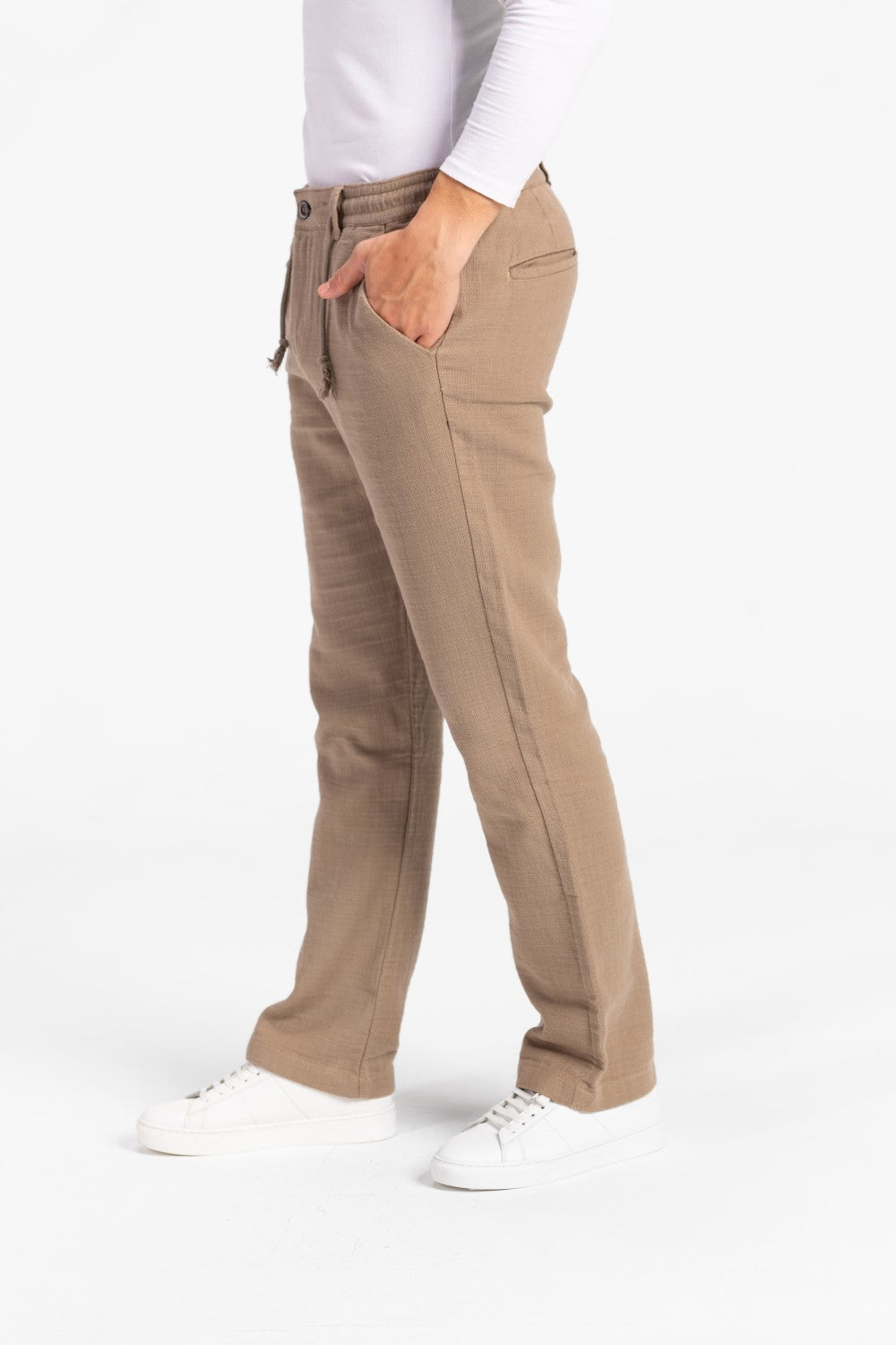 Men's Stylish Drawstring Waist Linen Pants With Pockets