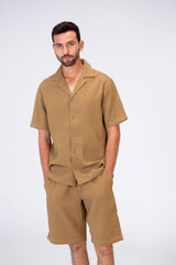 Mens Basic Plain Outfit Set Consisting Of A Half Sleeved Shirt And Short