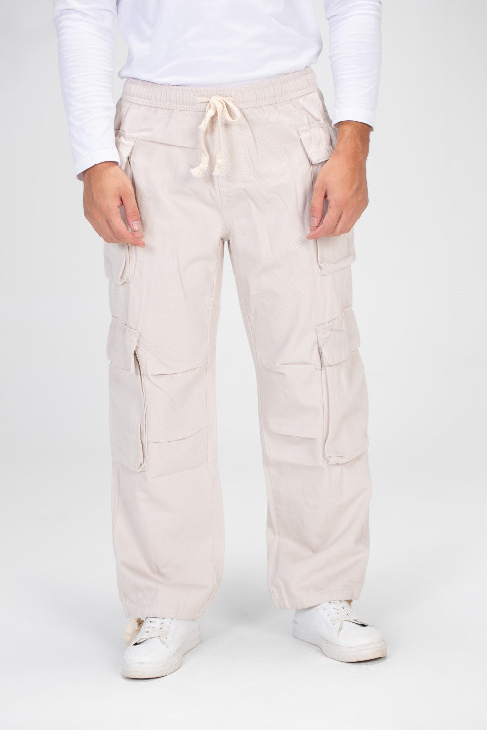 بنطلون رجالي من قماش الجبردين المرن مع خصر مطاطي وجيوب جانبية