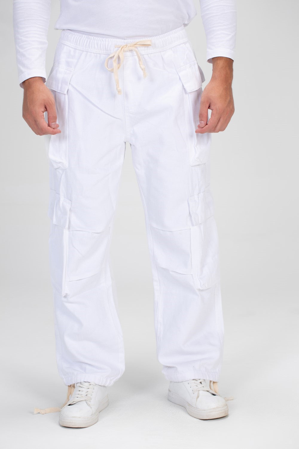 بنطلون رجالي من قماش الجبردين المرن مع خصر مطاطي وجيوب جانبية