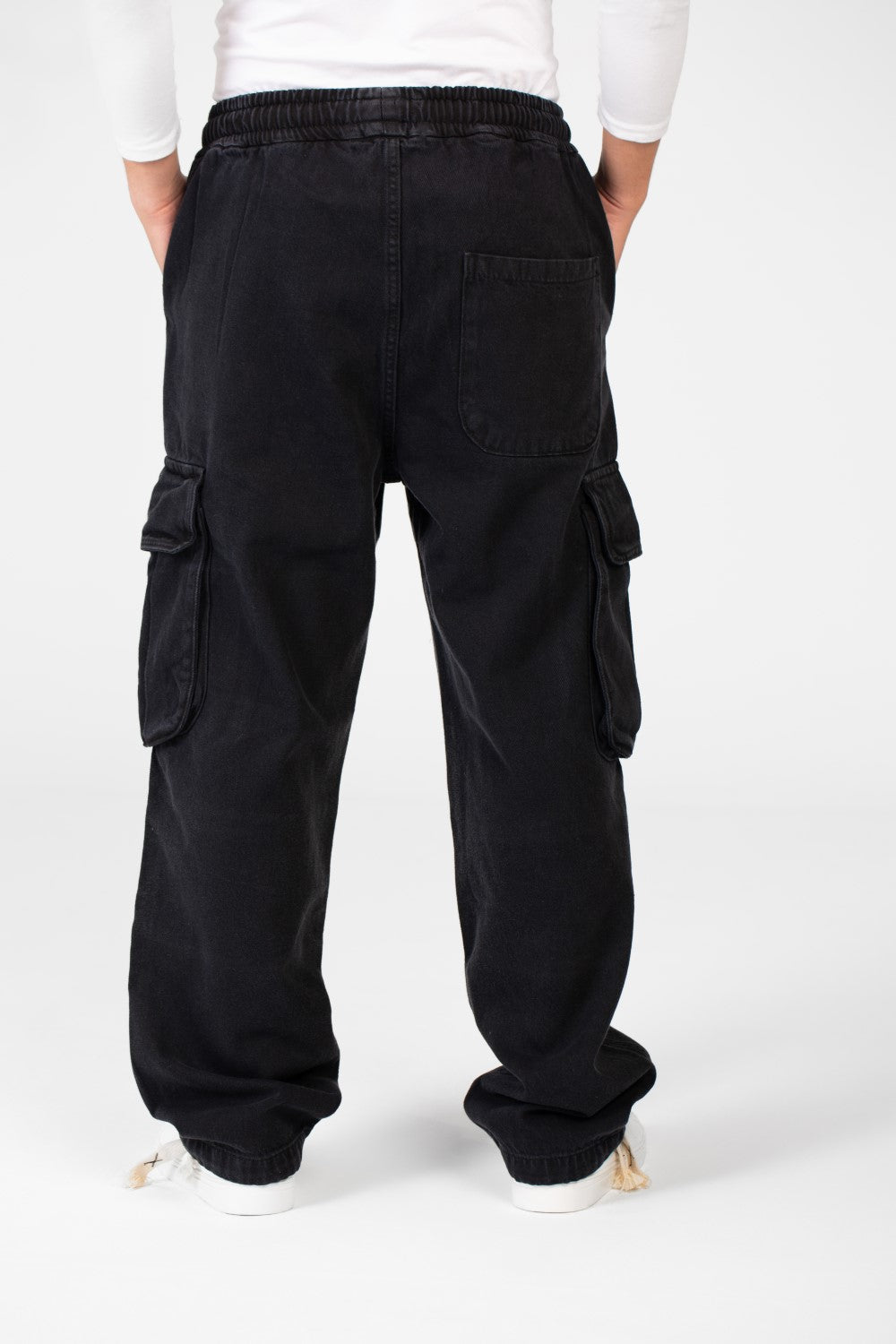 Men's Cargo Jeans Pants With Elastic Waist And Side Pockets