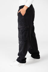 Men's Cargo Jeans Pants With Elastic Waist And Side Pockets