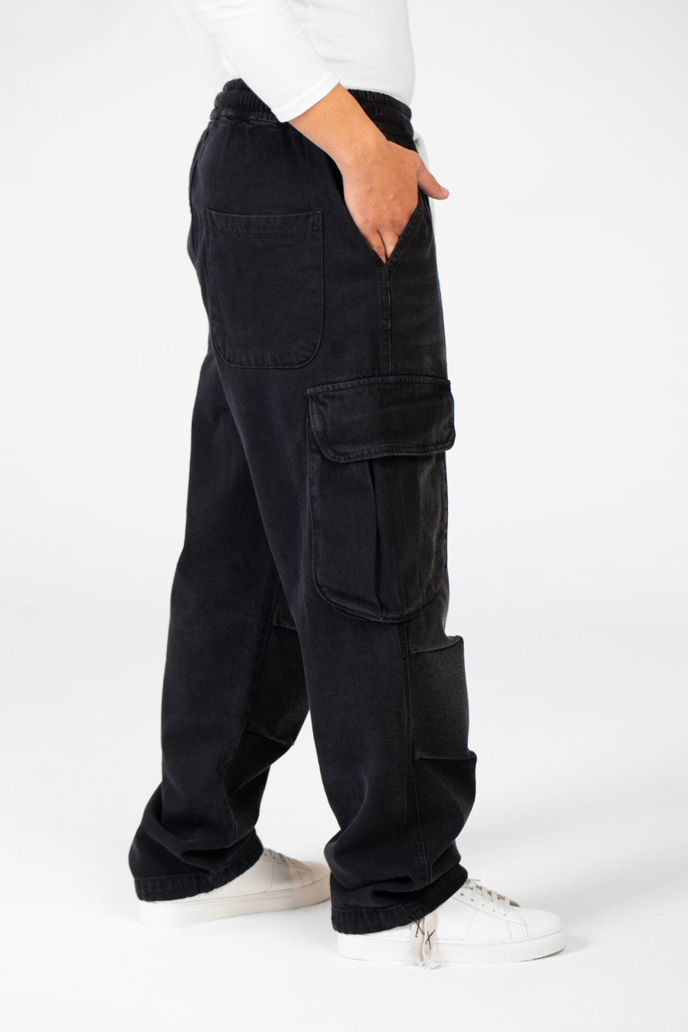 Men's Cargo Jeans Pants With Elastic Waist And Side Pockets