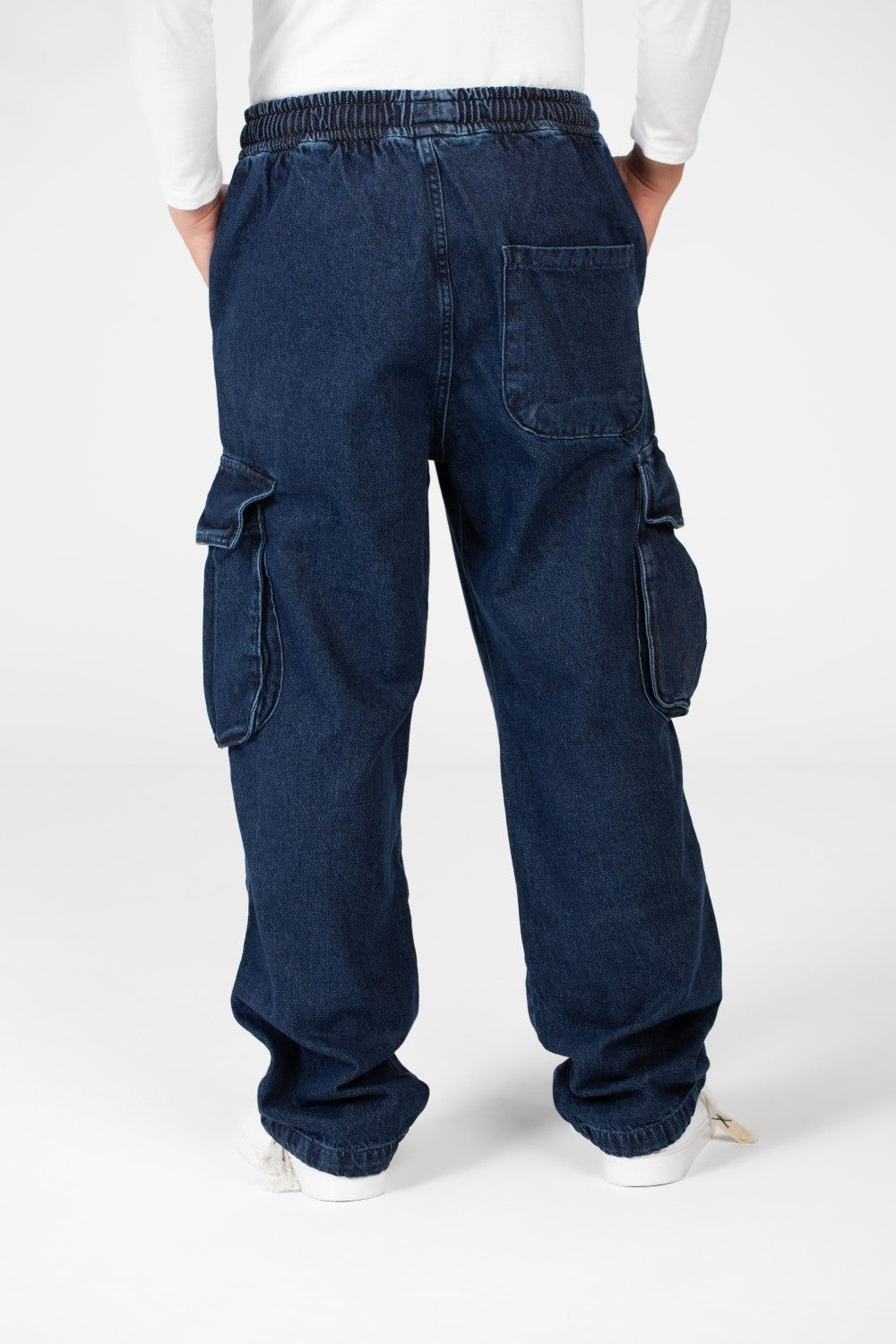 Men's Cargo Jeans Pants With Elastic Waist And Side Pockets