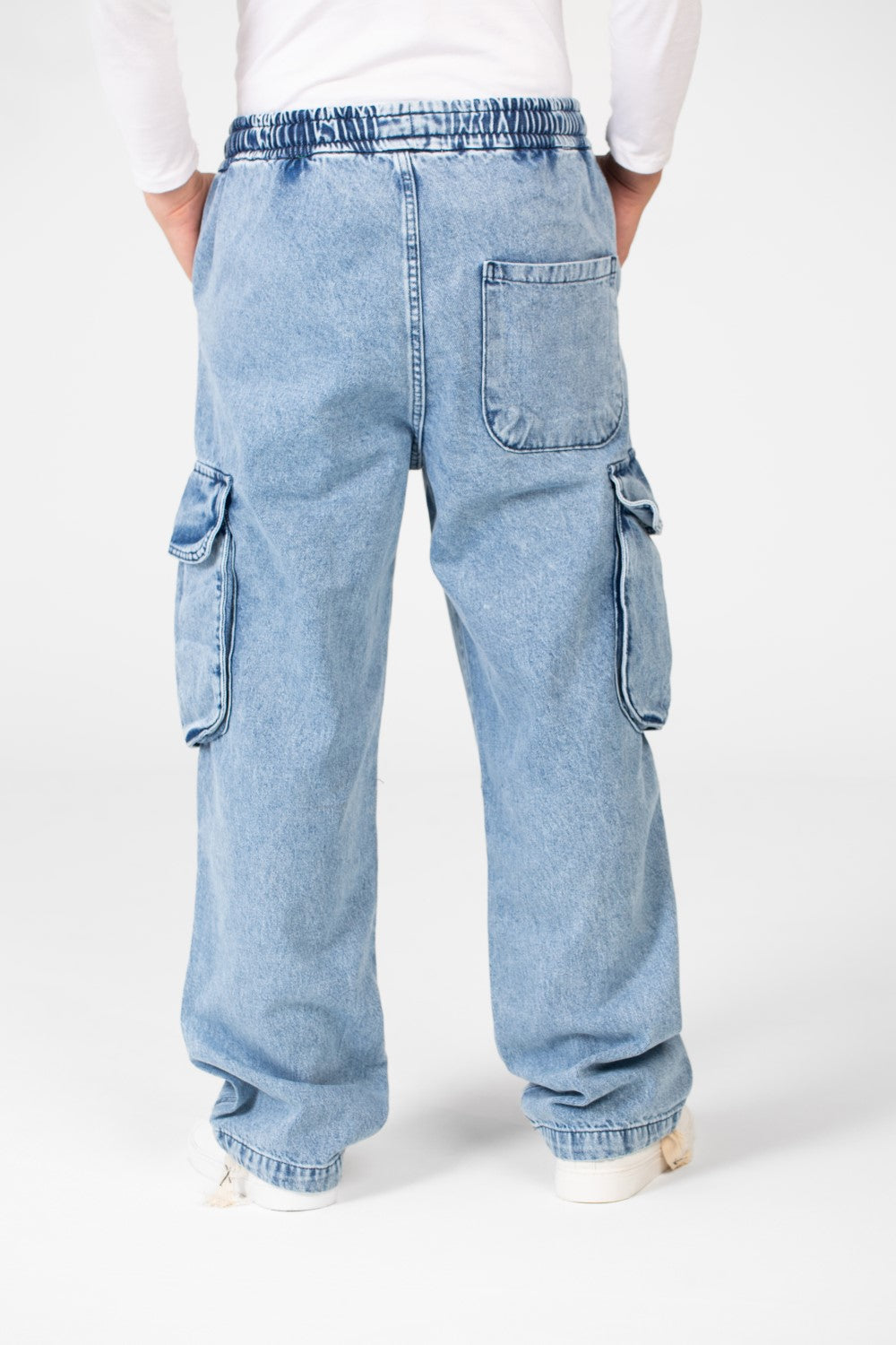 Men's Cargo Jeans Pants With Elastic Waist And Side Pockets