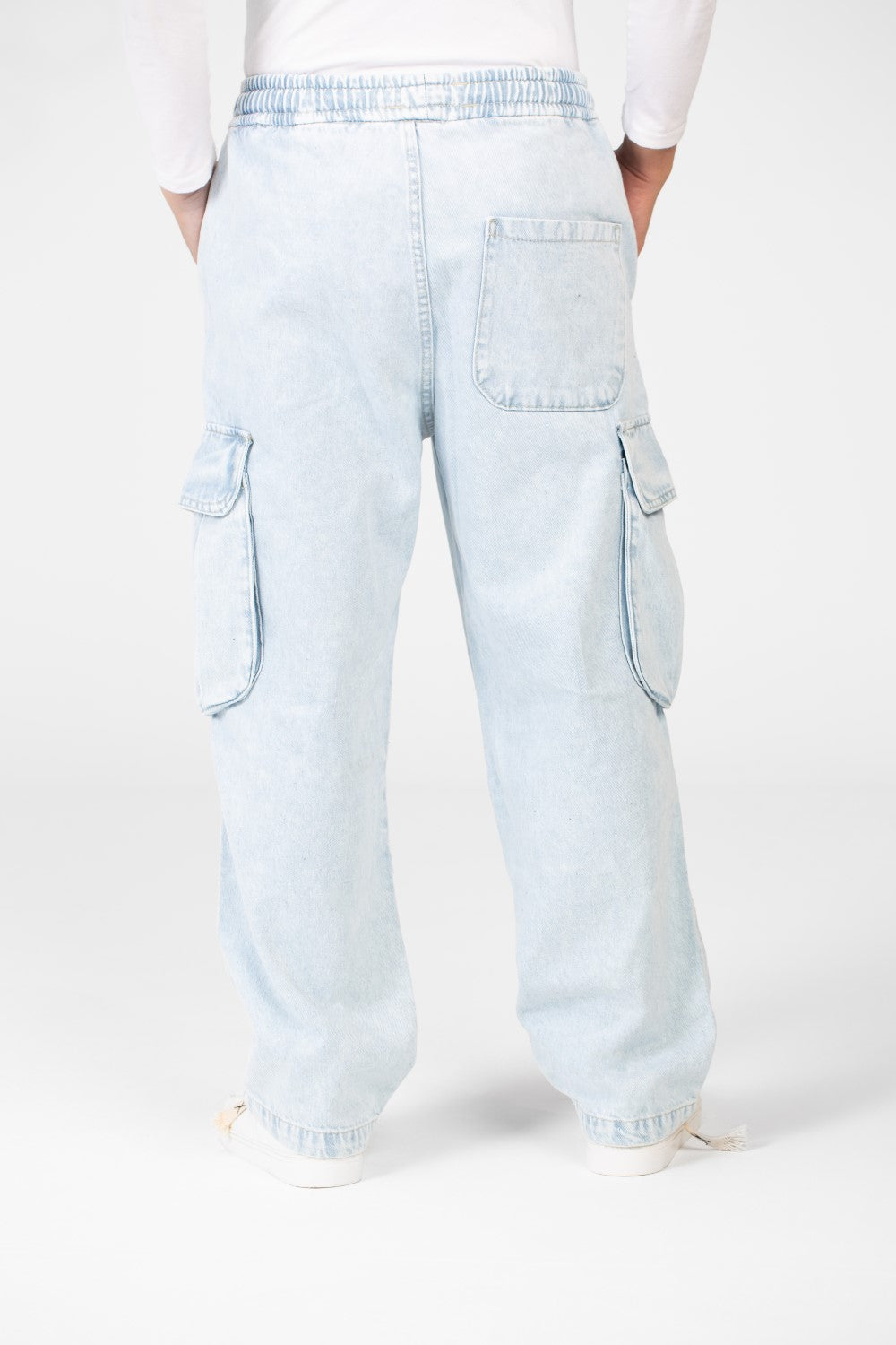 Men's Cargo Jeans Pants With Elastic Waist And Side Pockets