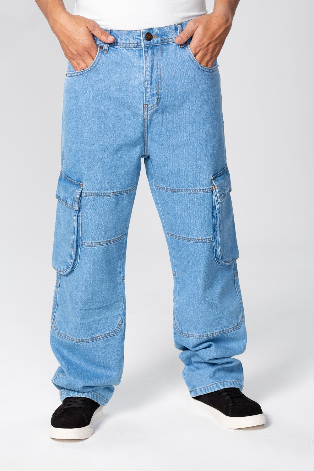 Men's Slim Fit Cargo Jeans Pants With Side Pockets