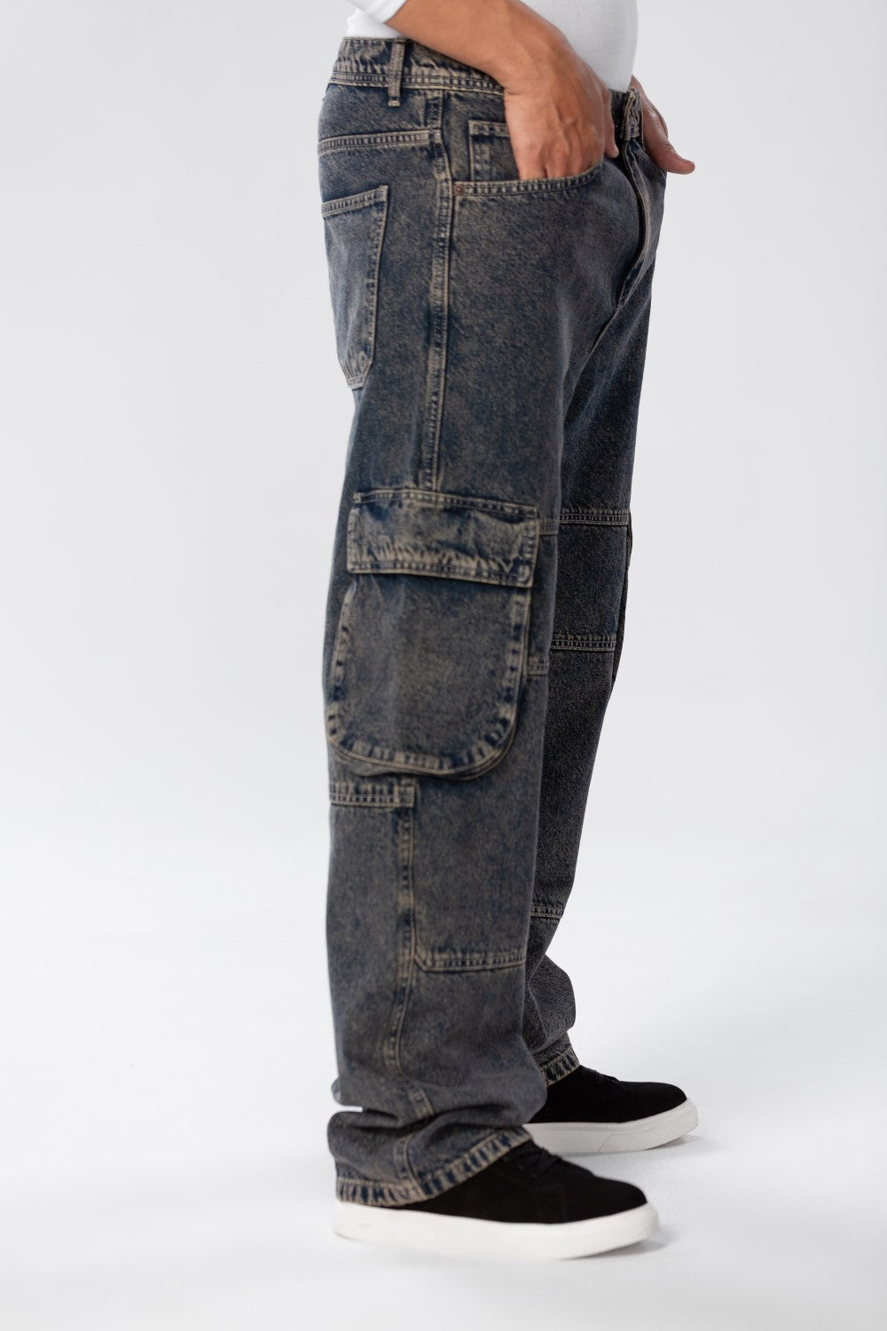 Men's Slim Fit Cargo Jeans Pants With Side Pockets