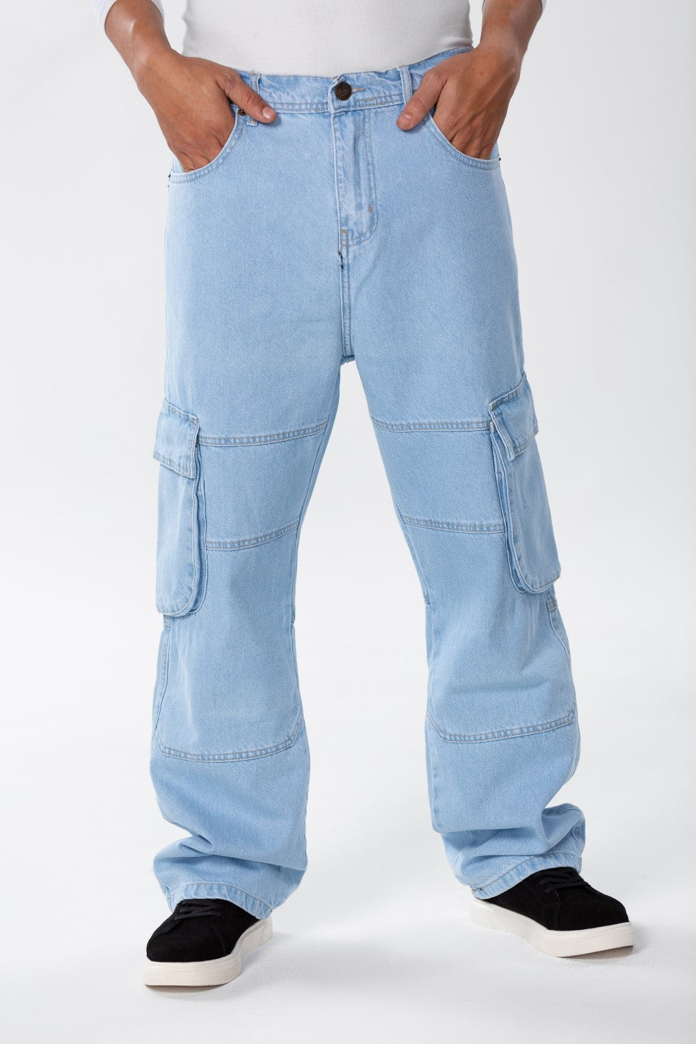 Men's Slim Fit Cargo Jeans Pants With Side Pockets