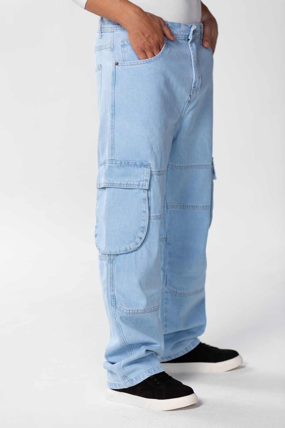 Men's Slim Fit Cargo Jeans Pants With Side Pockets