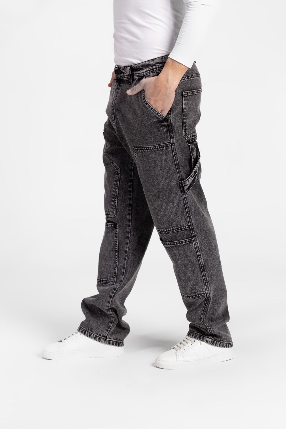 Men's Front And Back Pockets Cargo Jeans Pants In Modern Cut