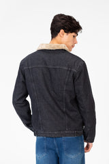 Men's Denim Fur Padded Jacket With Front Pockets And Long Sleeves
