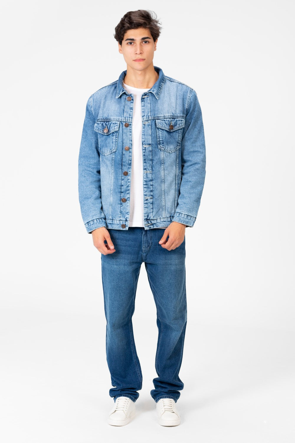 Men's Winter Fur Padded Denim Jacket With Basic Details