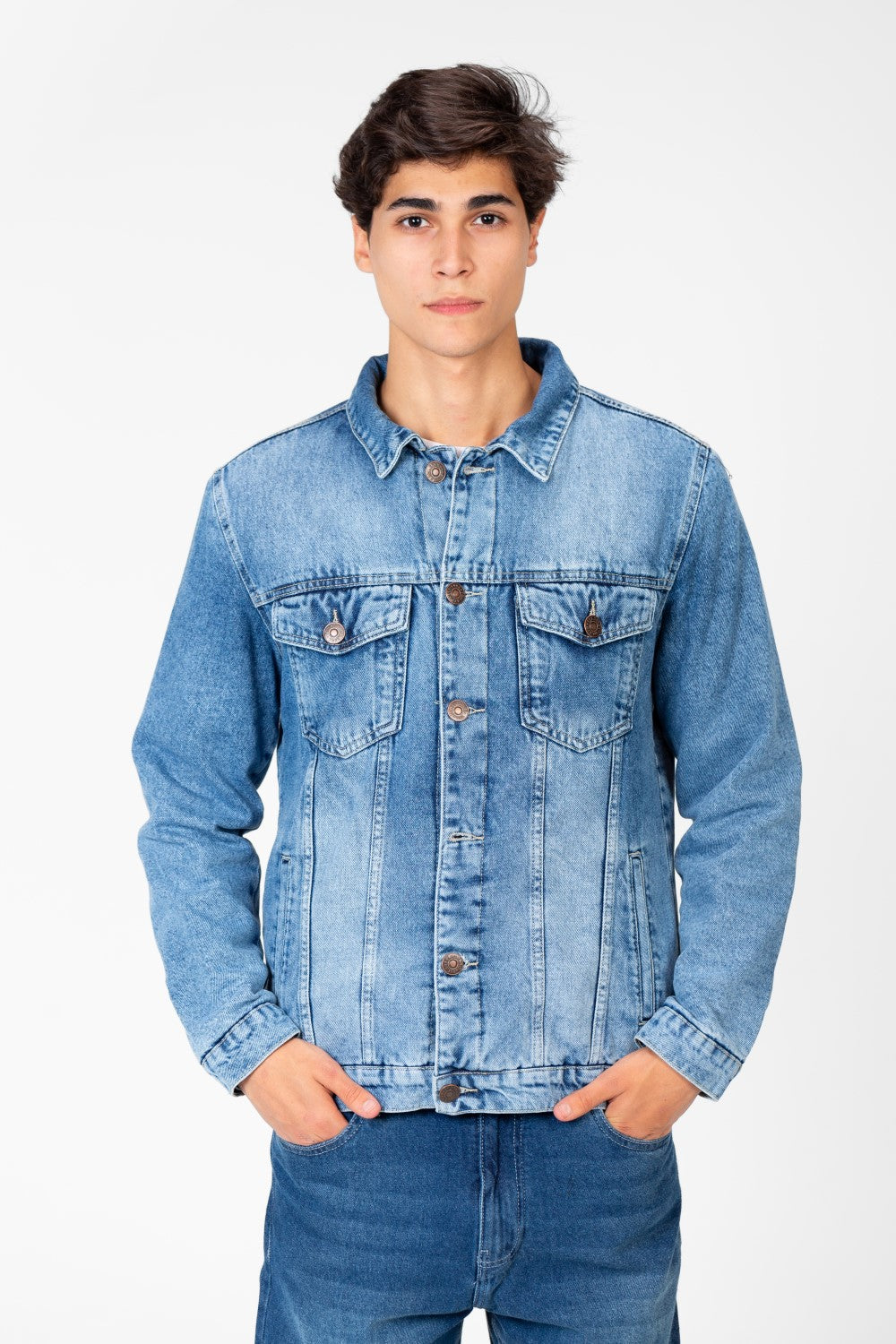 Men's Winter Fur Padded Denim Jacket With Basic Details
