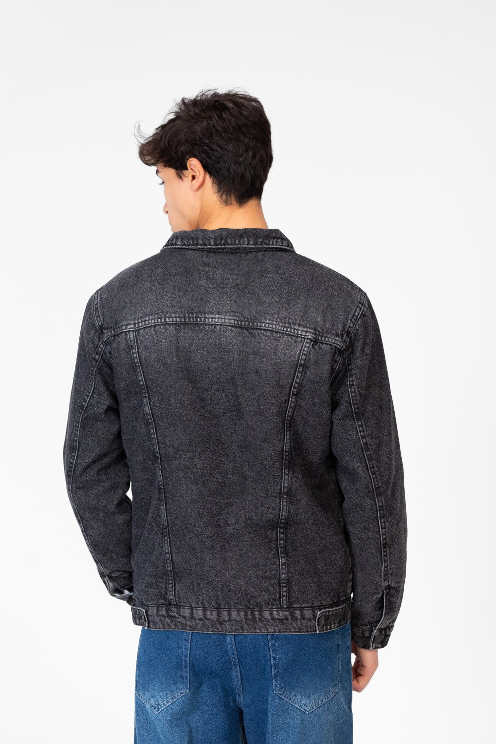 Men's Winter Fur Padded Denim Jacket With Basic Details