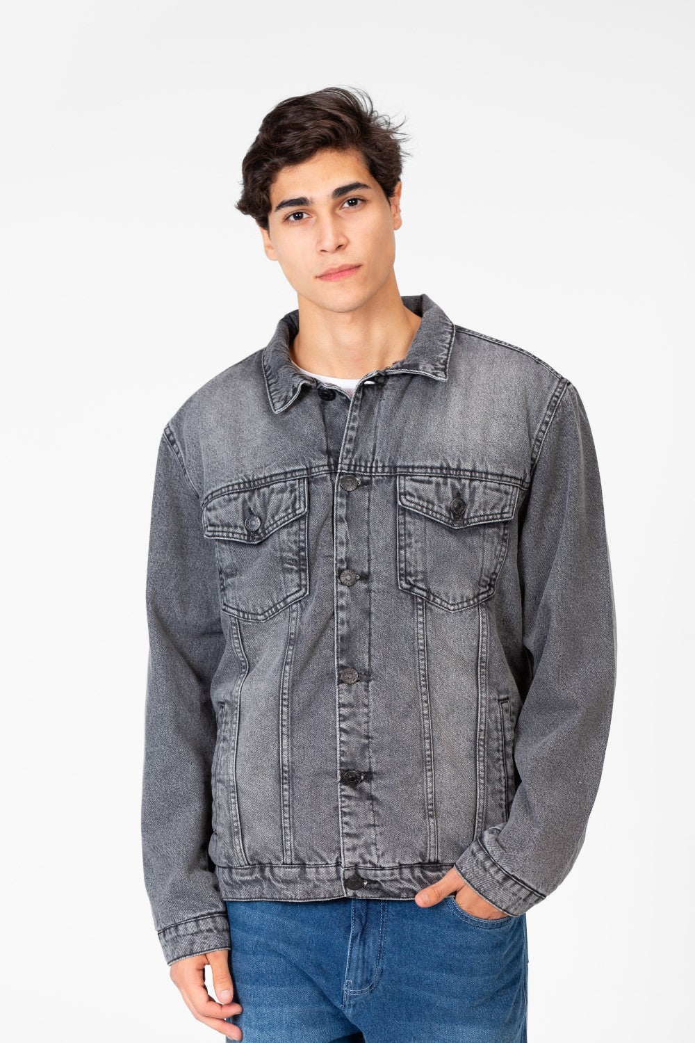 Men's Winter Fur Padded Denim Jacket With Basic Details