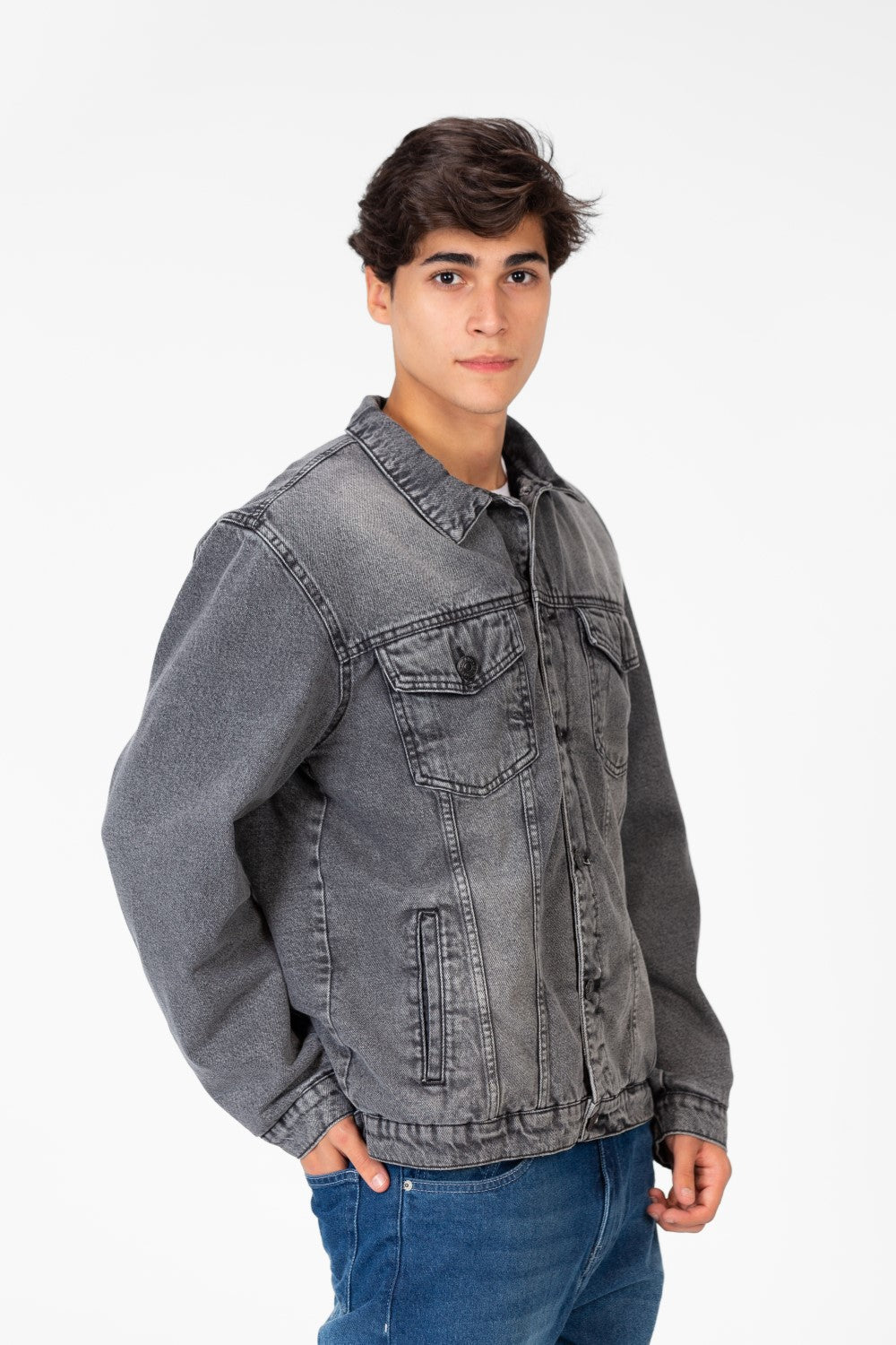 Men's Winter Fur Padded Denim Jacket With Basic Details