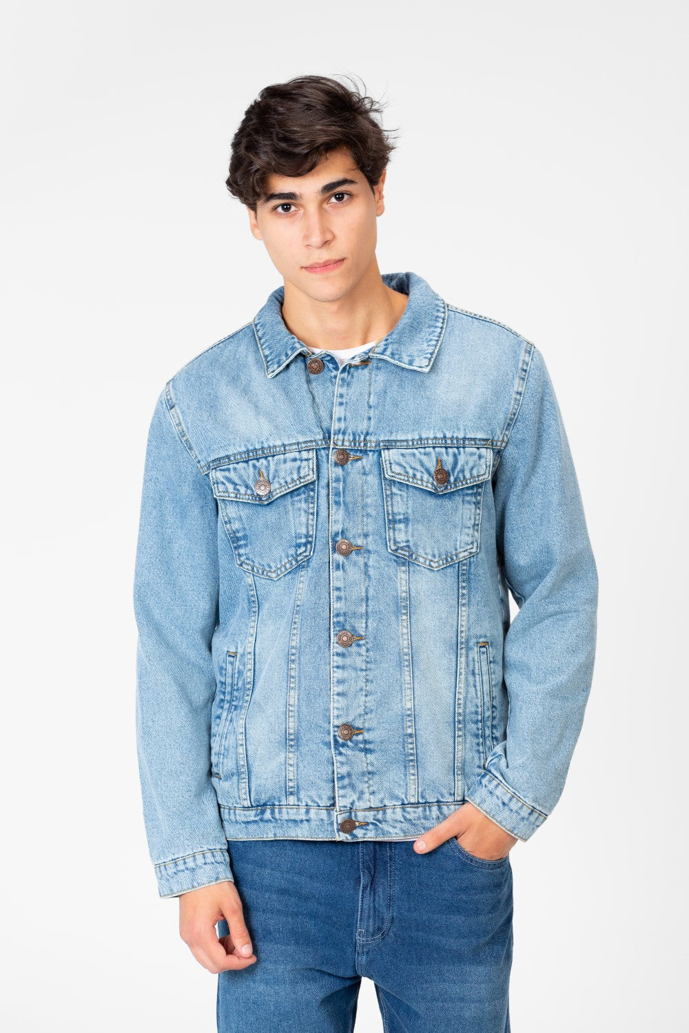 Men's Winter Fur Padded Denim Jacket With Basic Details