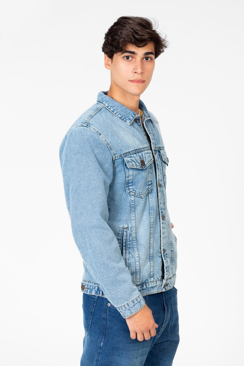 Men's Winter Fur Padded Denim Jacket With Basic Details