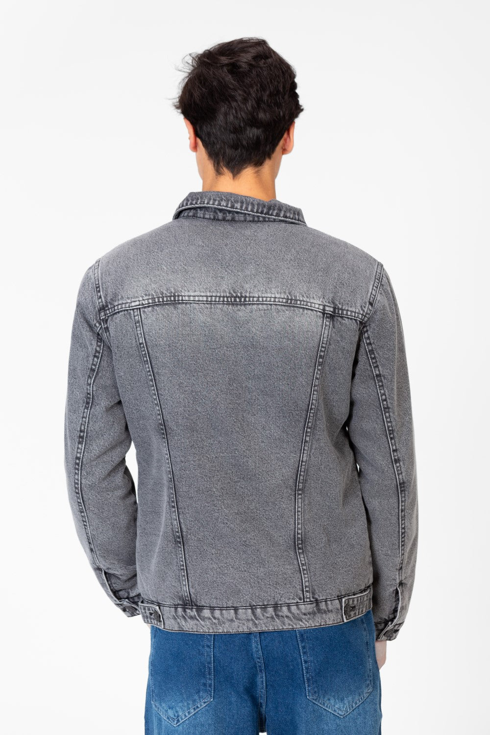 Men's Winter Fur Padded Denim Jacket With Basic Details