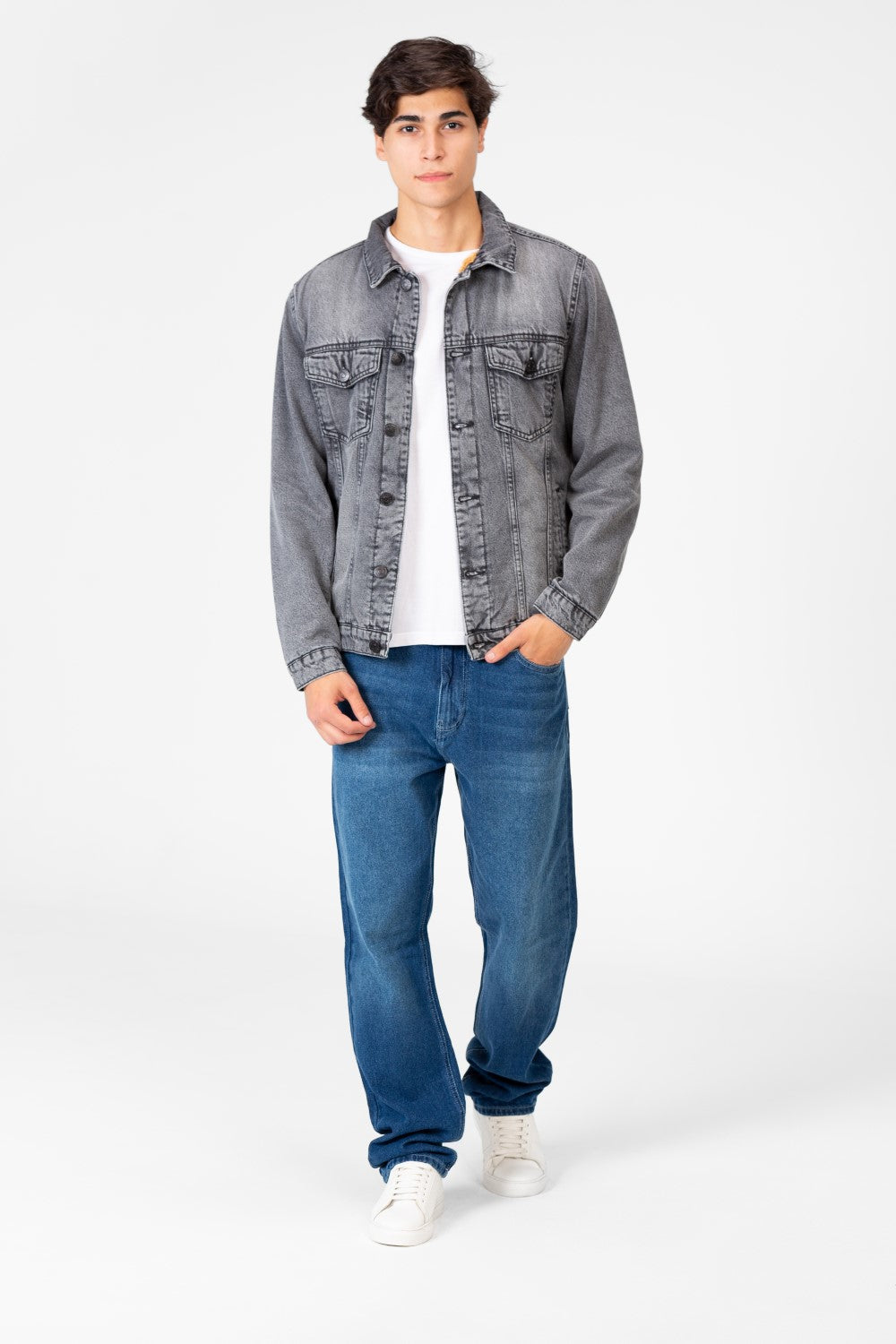 Men's Winter Fur Padded Denim Jacket With Basic Details