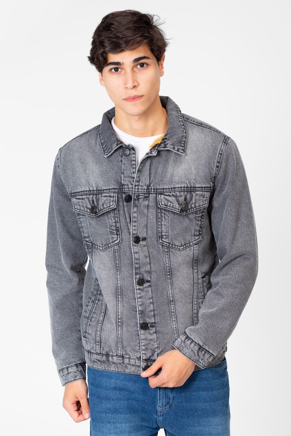 Men's Winter Fur Padded Denim Jacket With Basic Details