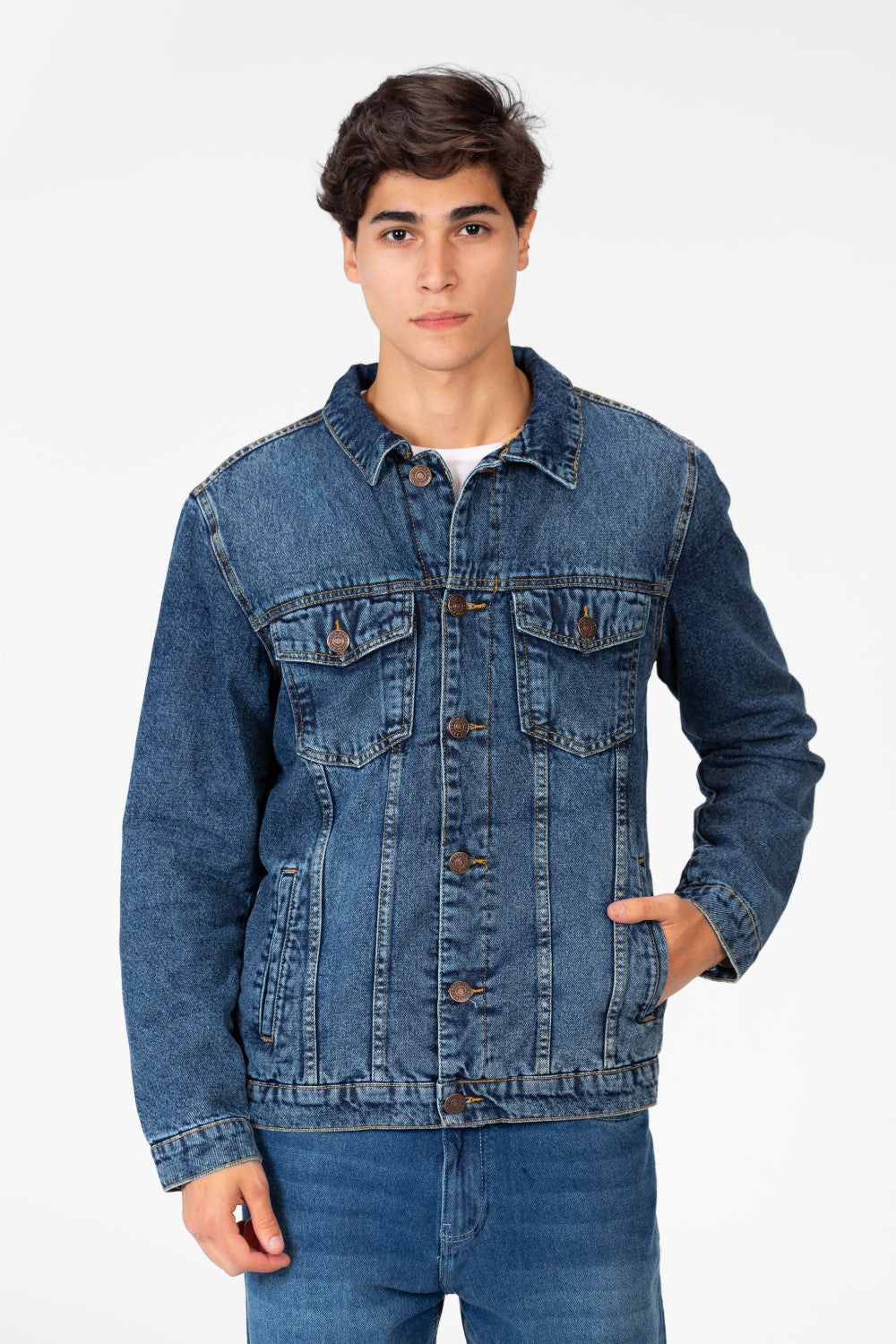 Men's Winter Fur Padded Denim Jacket With Basic Details