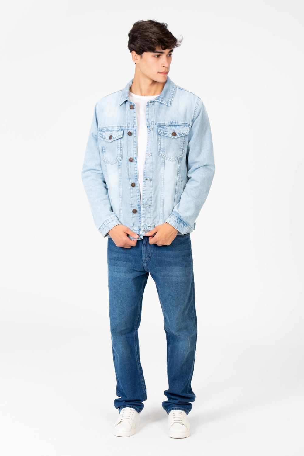 Men's Winter Fur Padded Denim Jacket With Basic Details