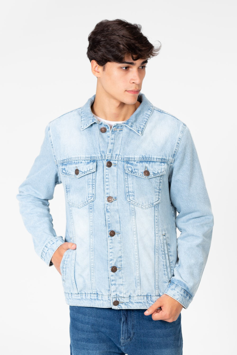 Men's Winter Fur Padded Denim Jacket With Basic Details