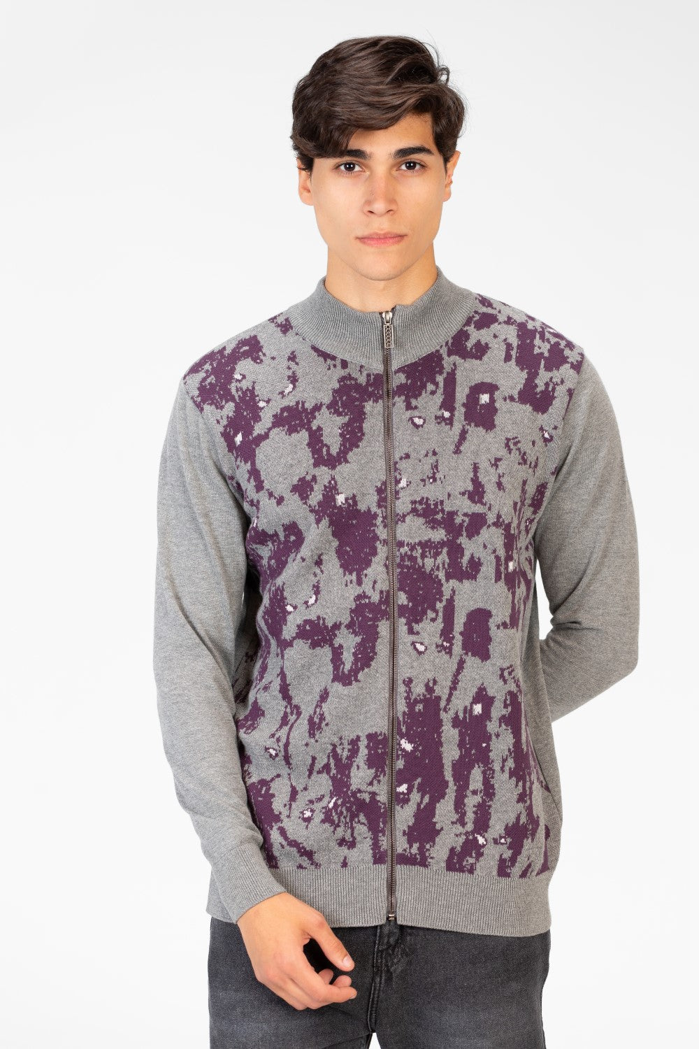 Men's Jakar Pullover With Full Front Print & Zip Up