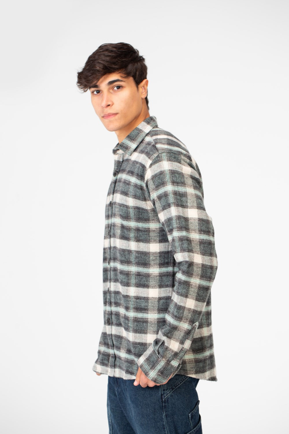 Men's Checked Shirt With Button Front And Long Sleeves
