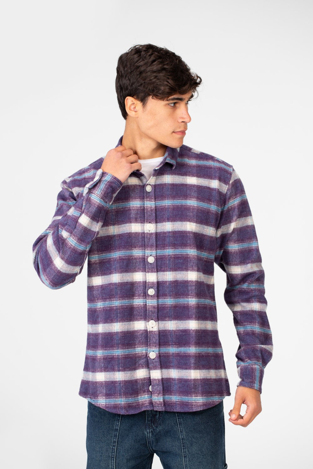Men's Checked Shirt With Button Front And Long Sleeves