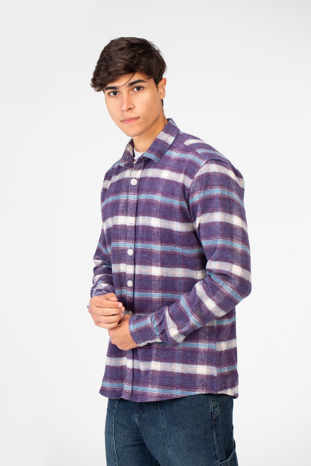 Men's Checked Shirt With Button Front And Long Sleeves