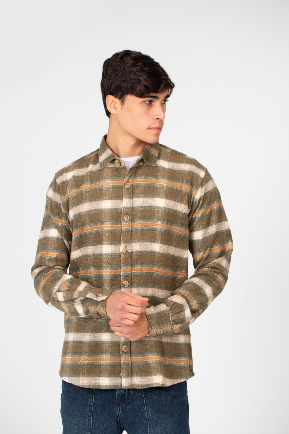 Men's Checked Shirt With Button Front And Long Sleeves